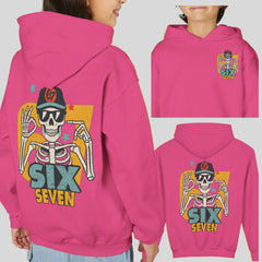 67 Hoodie Youth, Funny Skeleton 6 7 TikTok Meme Shirt, Viral Humor Hoodie, Trending TikTok Gift for Teens, Six Seven Crewneck Sweatshirt 1