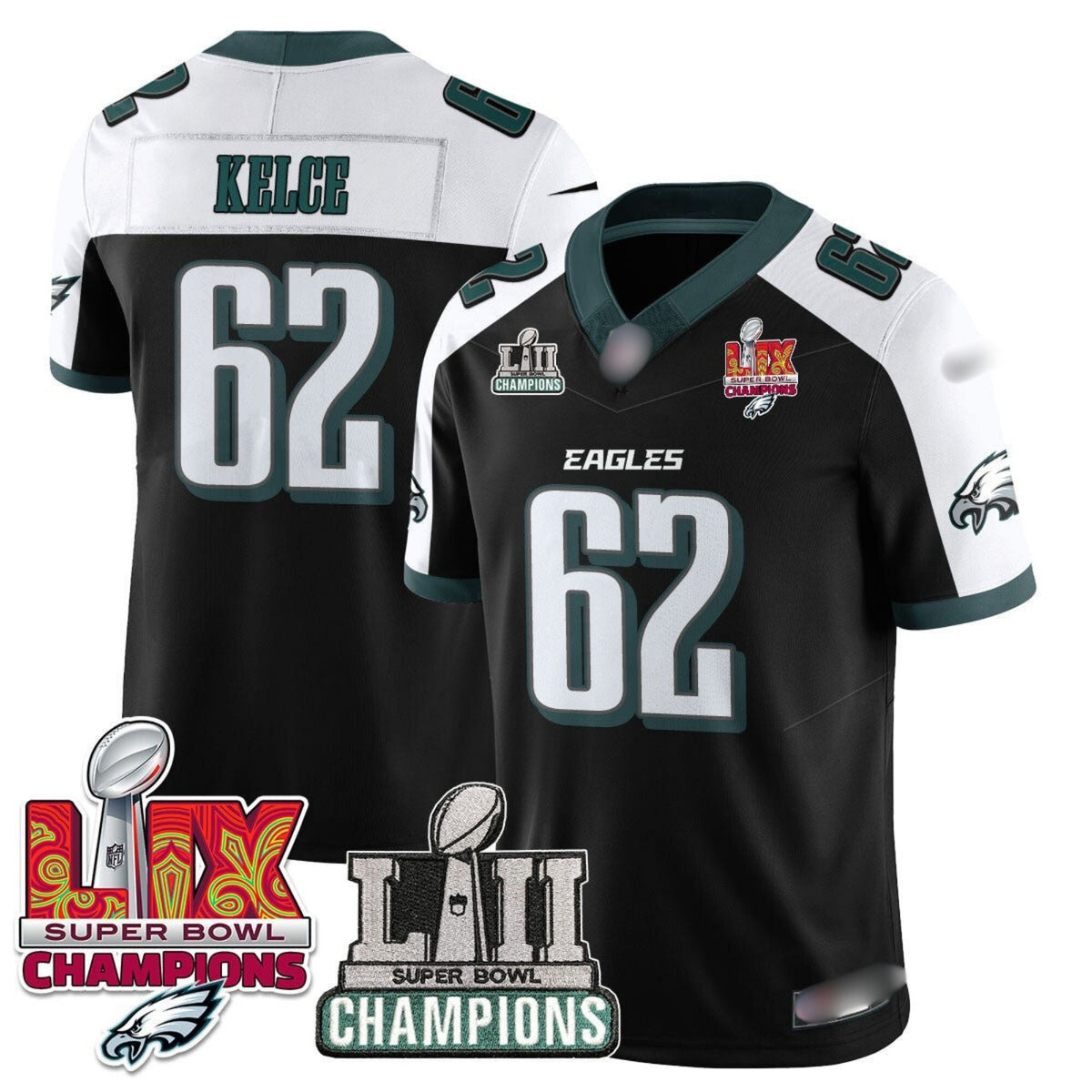 P.Eagles #62 Jason Kelce LII-LIX Super Bowl Champions Vapor Limited Jersey - Black Alternate