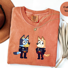 Redbull Racing Team Bluey Shirt, Funny F1 Fan Crewneck, Cartoon Racer Top, Motorsport Gift, Comfort Colors Unisex Shirt