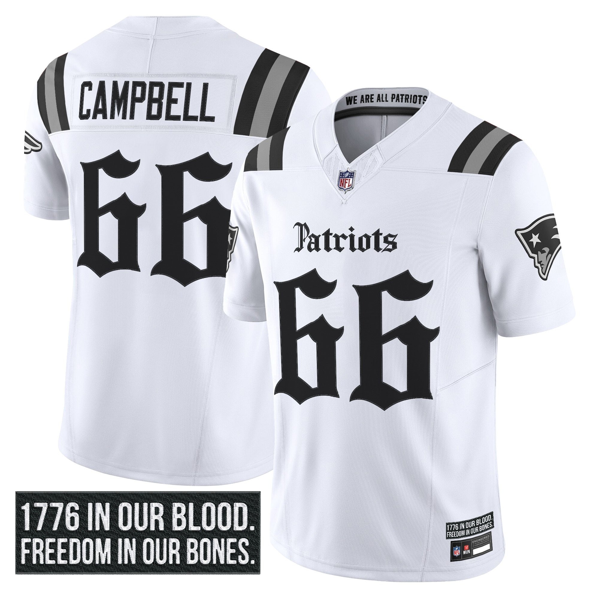 N.E Patriots #66 Will Campbell ‘Gothic Revolution Edition’ Limited Jersey