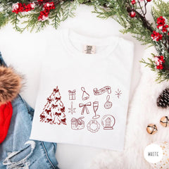 Minimal Christmas Doodle Shirt, Cute Holiday Icons Tee, Xmas Graphic Tee, Cozy Christmas Top, Festive Gift Shirt, Winter Aesthetic Tee