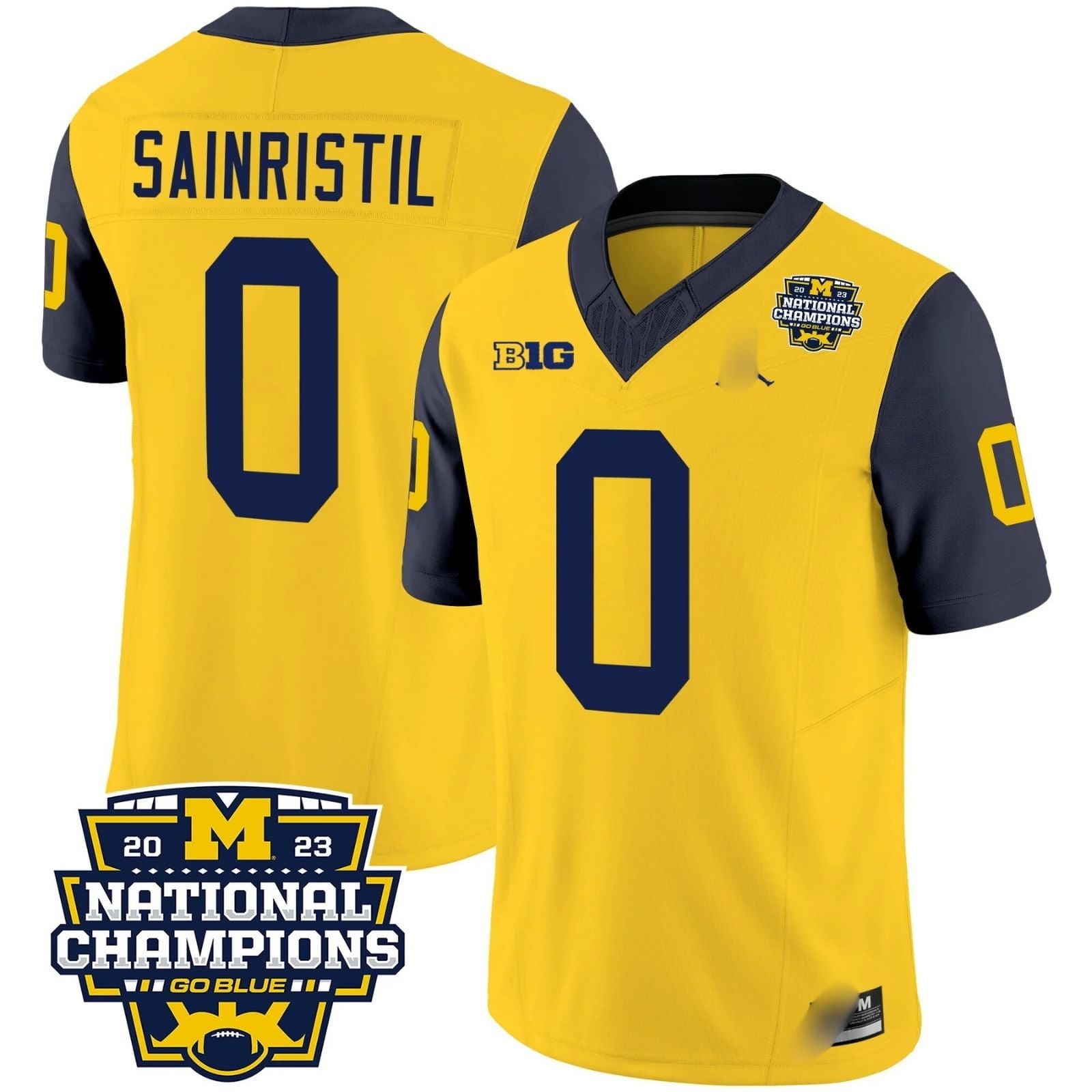 M.Wolverines #0 Mike Sainristil 2023 National Champions Patch Fan Jersey