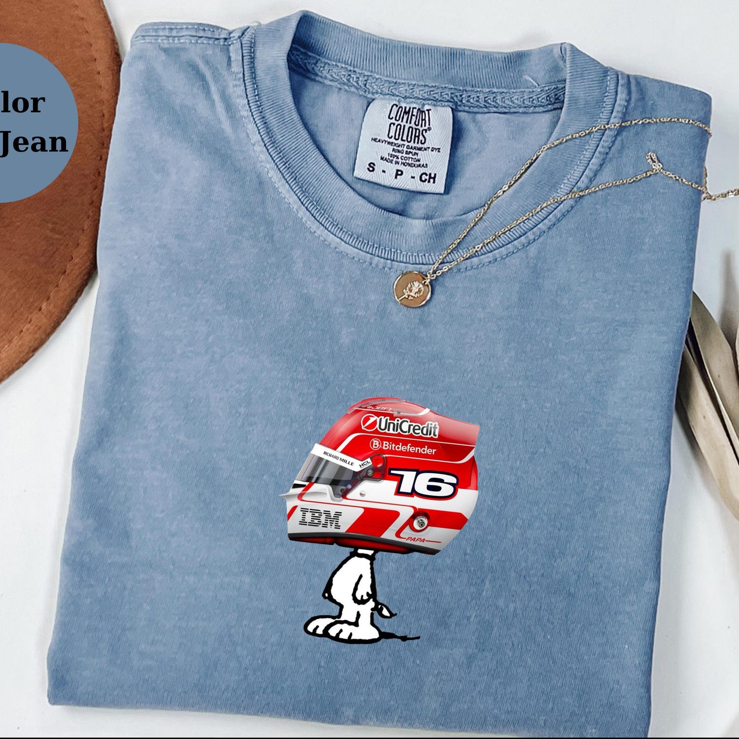Charles Leclerc Racing Helmet Snoopy Shirt, Funny F1 Fan Crewneck, Cartoon Racer Top, Motorsport Gift, Comfort Colors Unisex Shirt