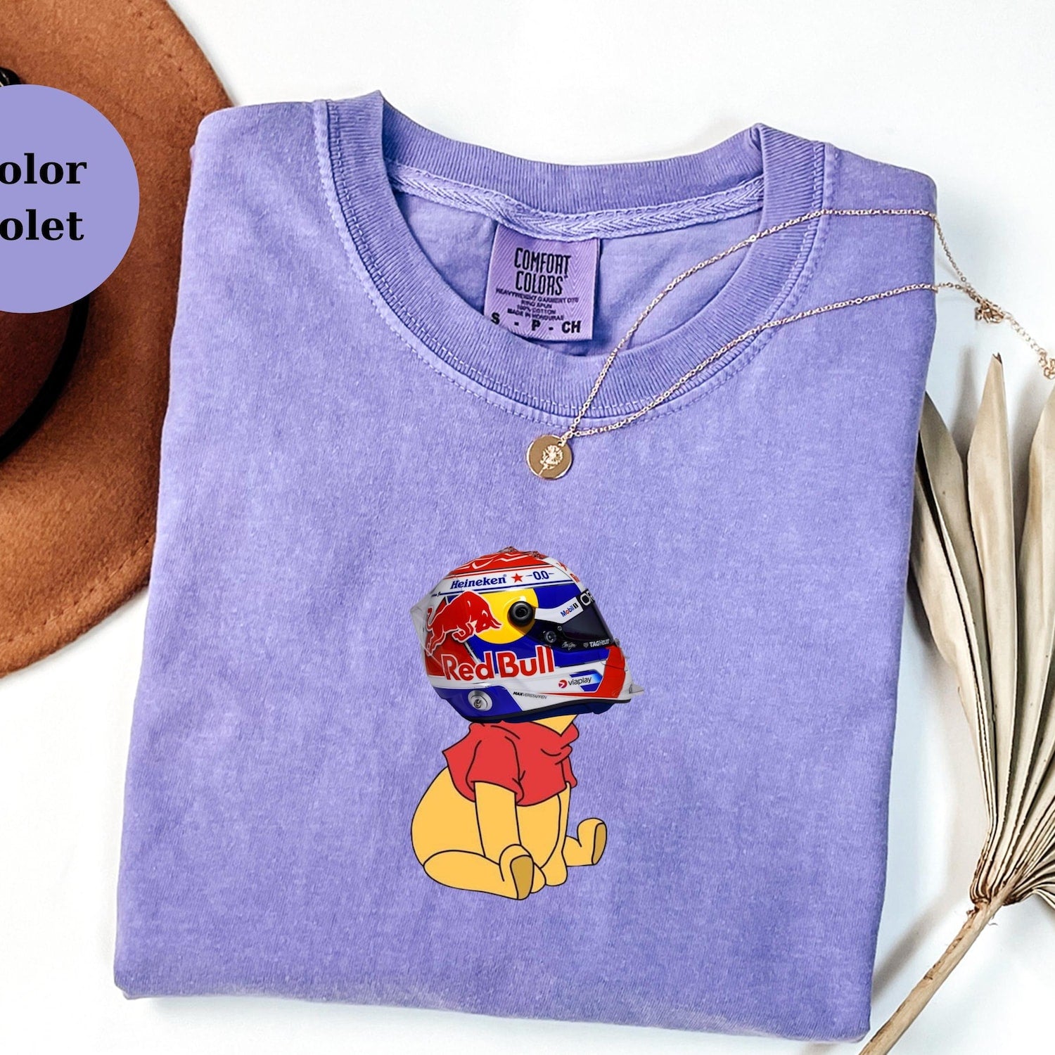 Max Verstappen Racing Helmet Winnie The Pooh Shirt, Funny F1 Fan Crewneck, Cartoon Racer Top, Motorsport Gift, Comfort Colors Unisex Shirt