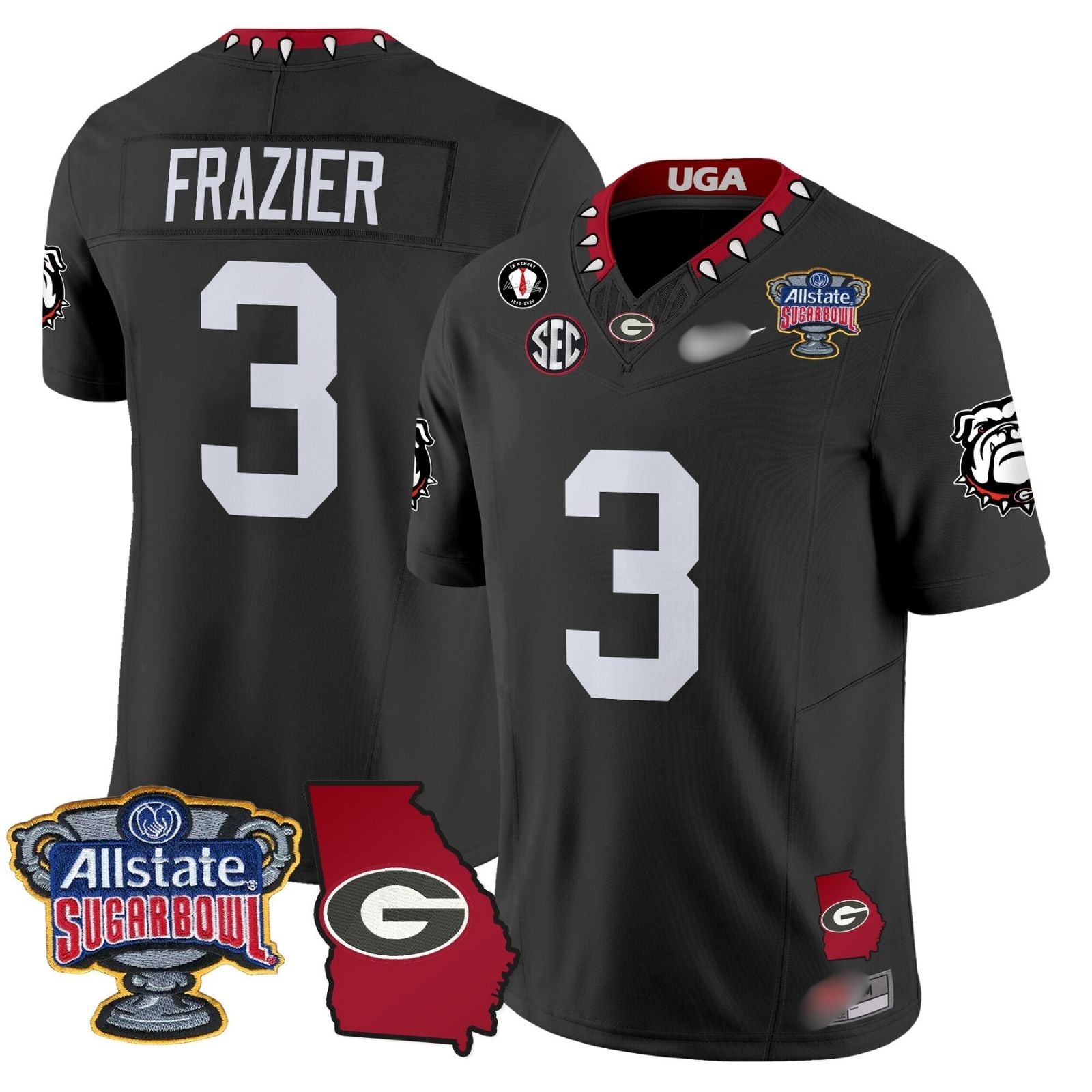 G.Bulldogs #3 Nate Frazier 2024 Sugar Bowl & Georgia Map Patch Limited Jersey