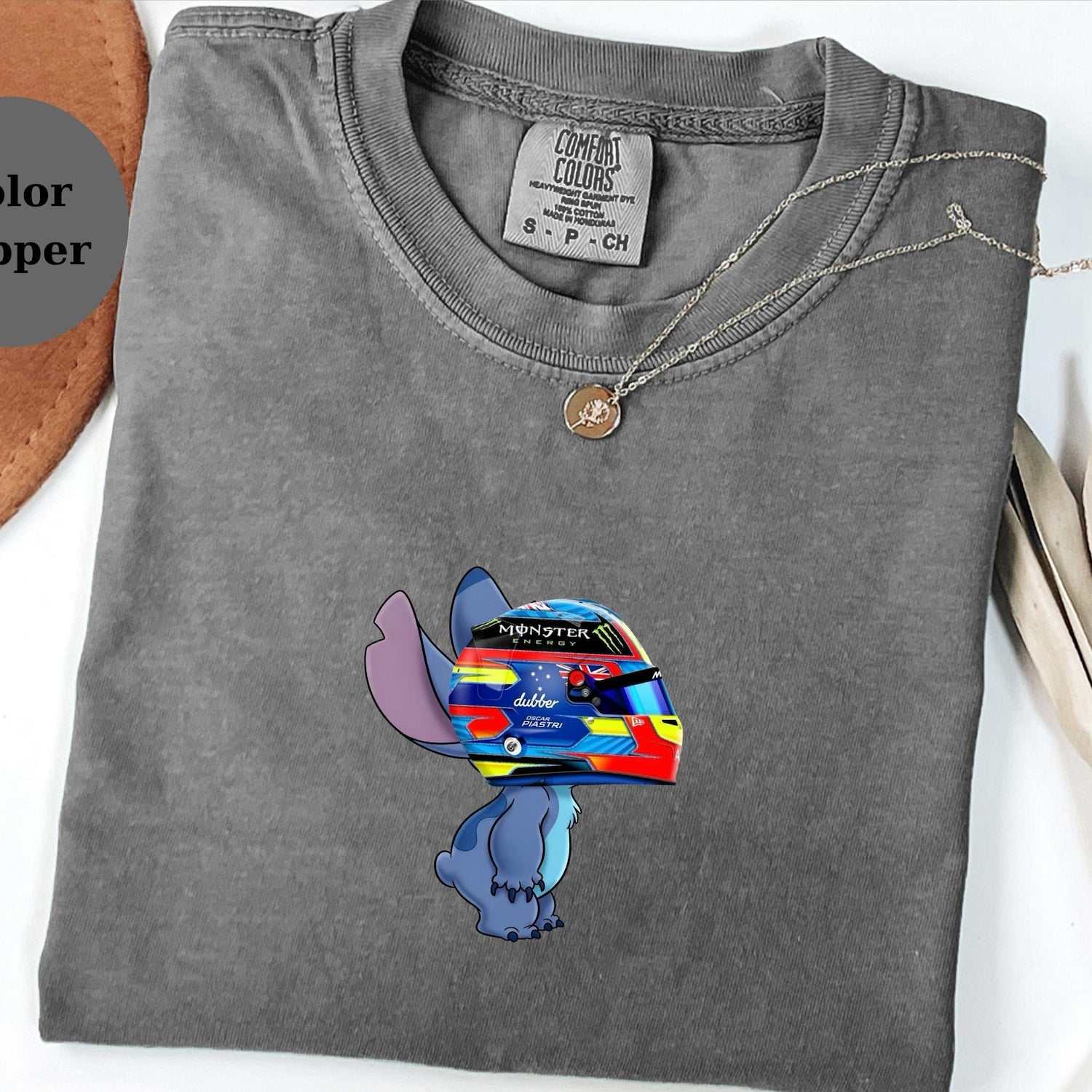 Oscar Piastri Racing Helmet Stitch Shirt, Funny F1 Fan Crewneck, Cartoon Racer Top, Motorsport Gift, Comfort Colors Unisex Shirt