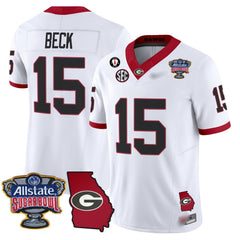 G.Bulldogs #15 Carson Beck 2024 Sugar Bowl & Georgia Map Patch Limited Jersey