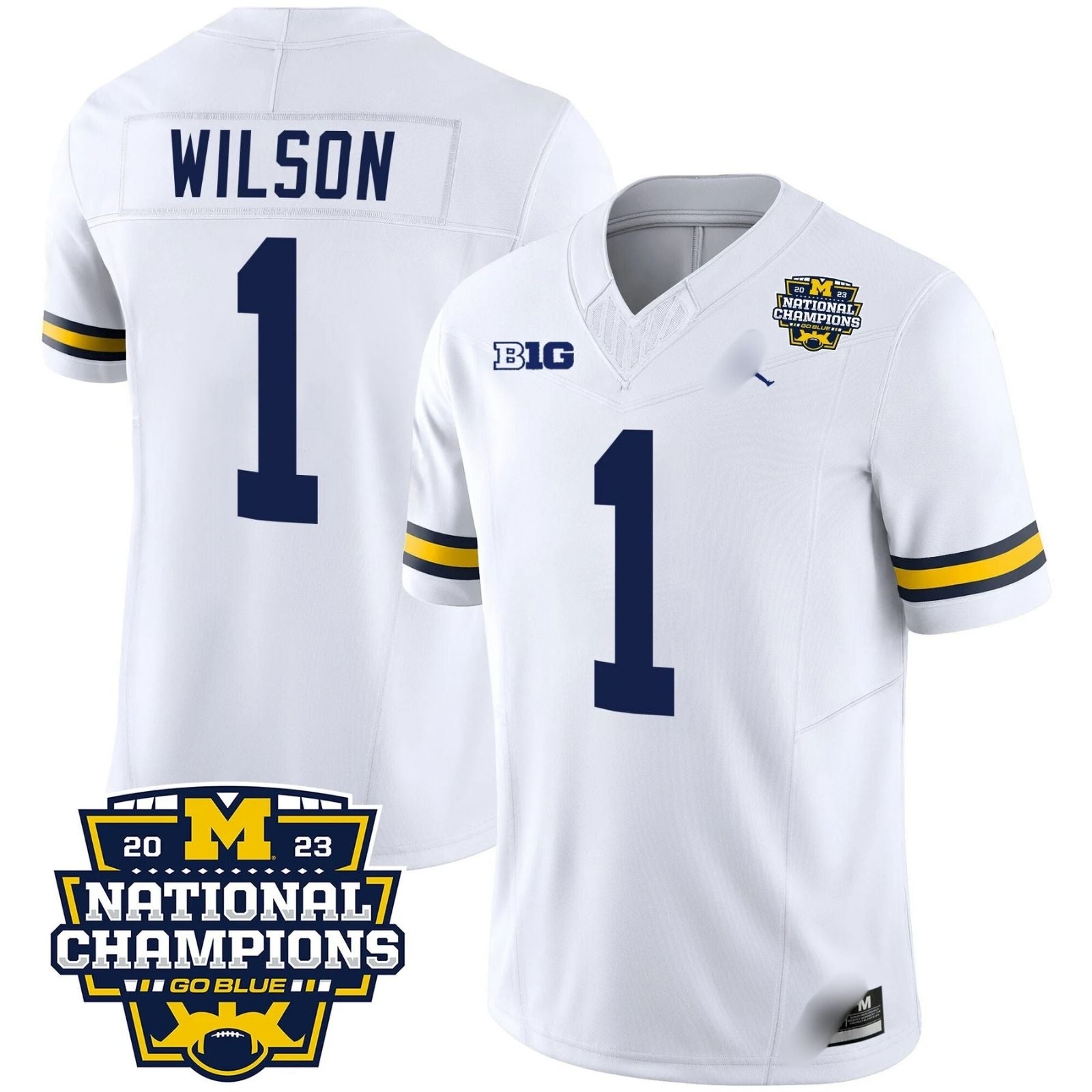 M.Wolverines #1 Roman Wilson 2023 National Champions Patch Fan Jersey