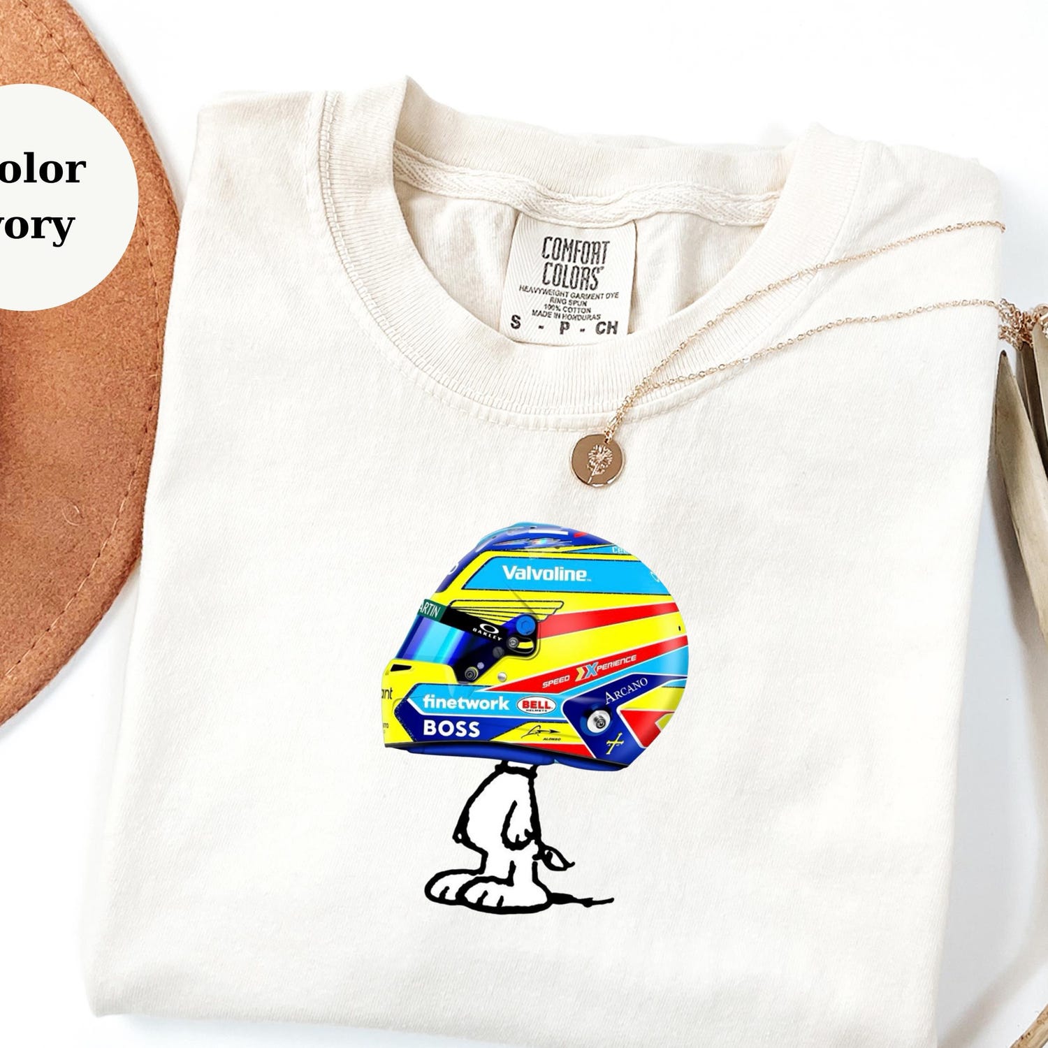 Fernando Alonso Racing Helmet Snoopy Shirt, Funny F1 Fan Crewneck, Cartoon Racer Top, Motorsport Gift, Comfort Colors Unisex Shirt