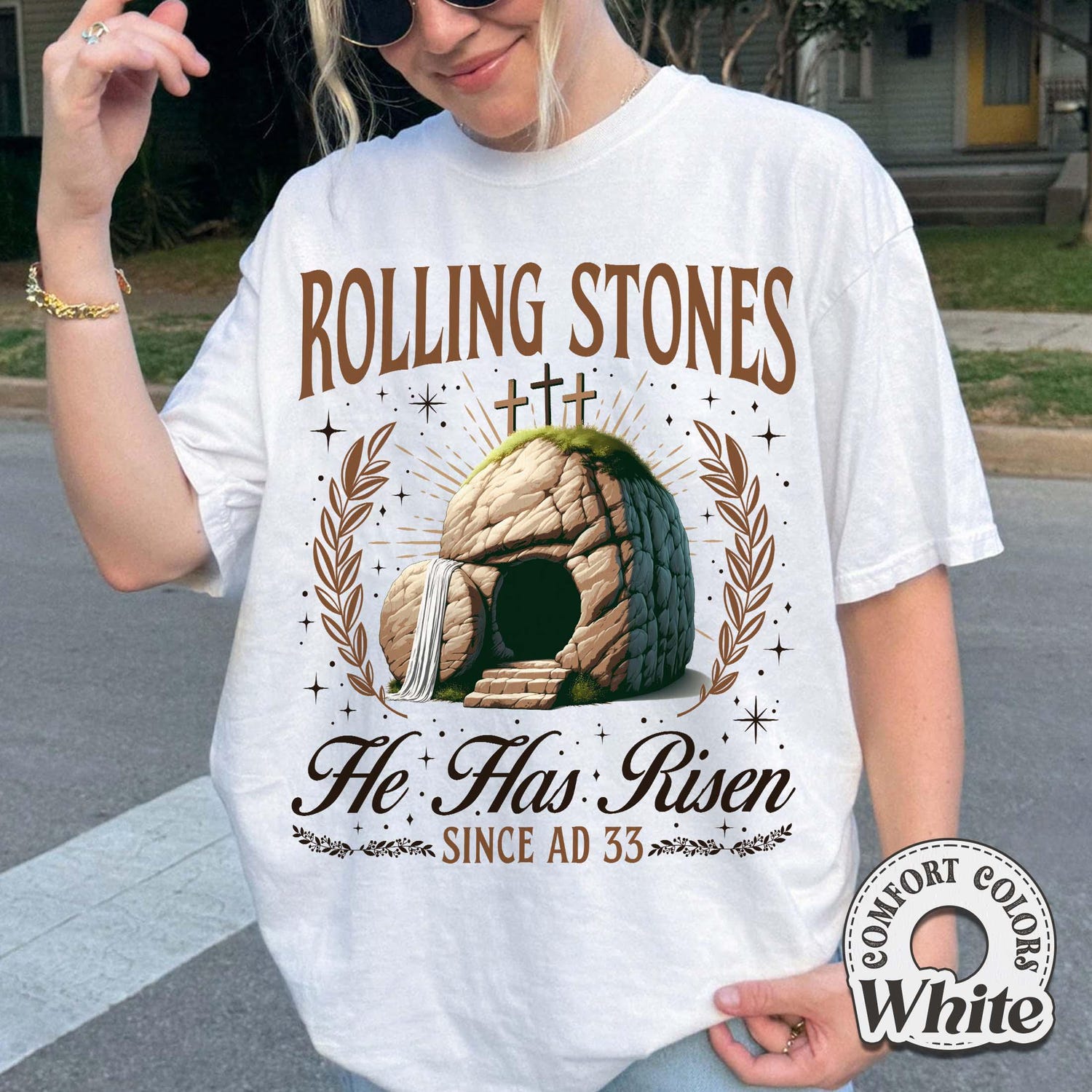 Rolling Stones He Is Risen Comfort Colors Shirt, Easter Christian Shirt, Jesus Christ Shirt, Funny Christian Shirt, Easter Outfit for Women