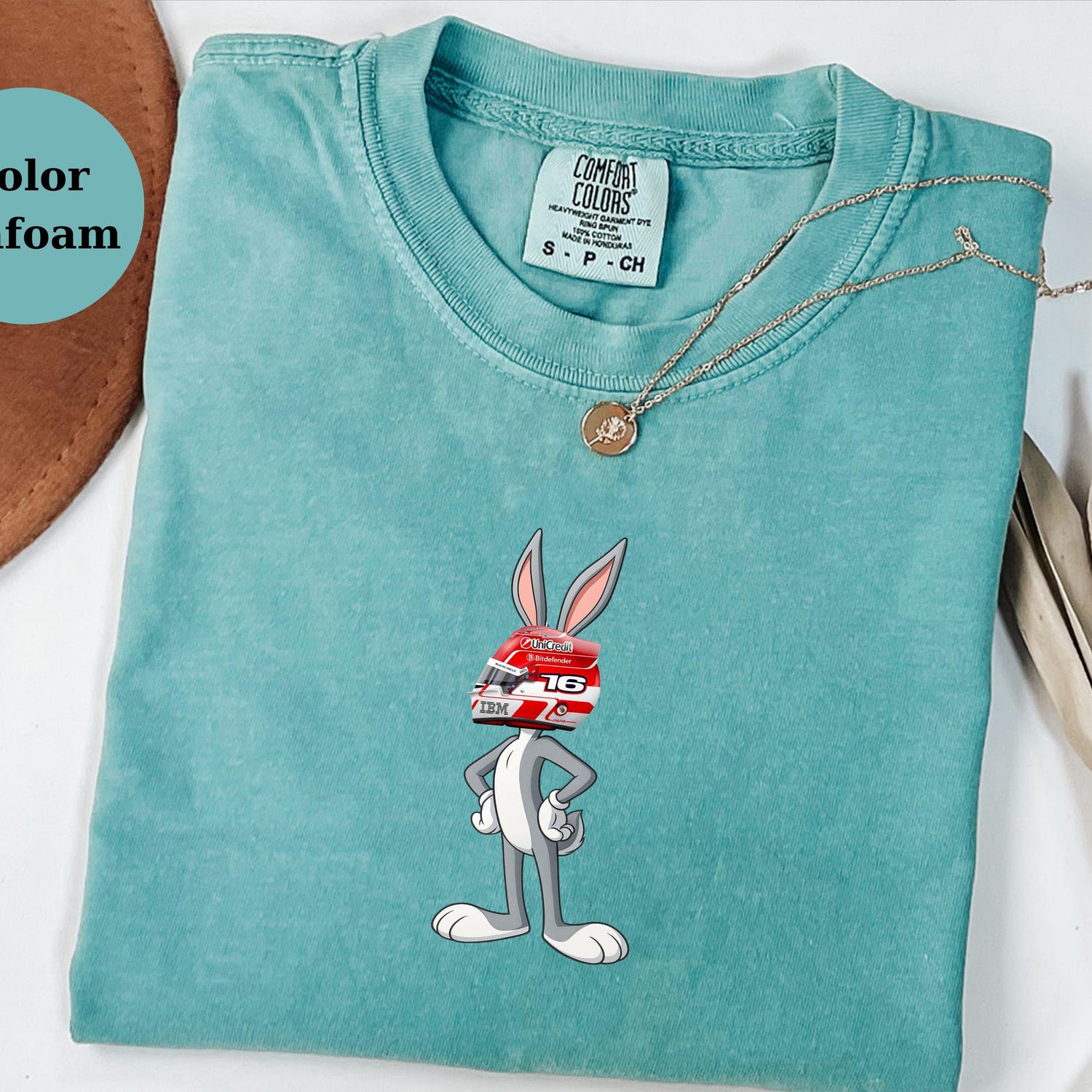 Charles Leclerc Racing Helmet Bugs Bunny Shirt, Funny F1 Fan Crewneck, Cartoon Racer Top, Motorsport Gift, Comfort Colors Unisex Shirt