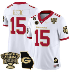 G.Bulldogs #15 Carson Beck 2024 Sugar Bowl & Georgia Map Patch Limited Jersey