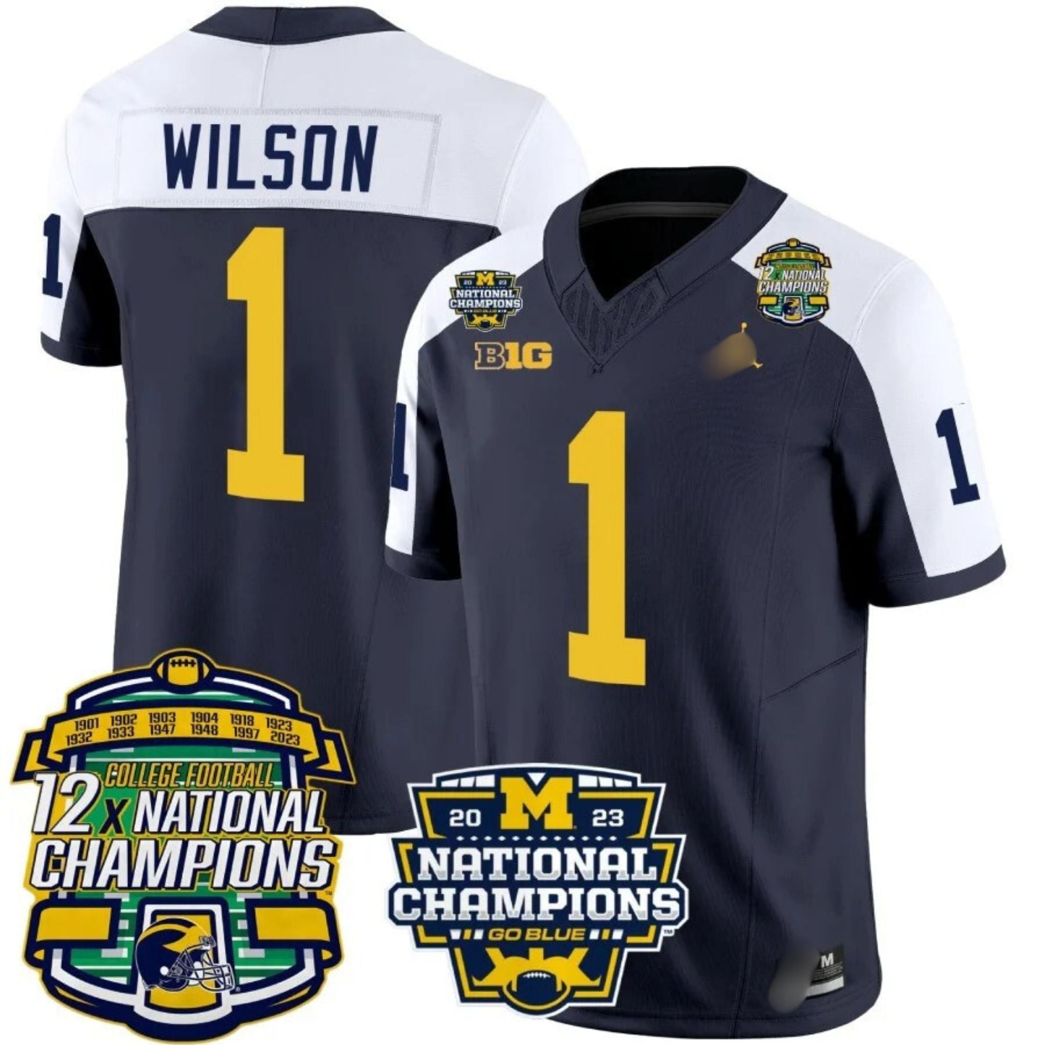 M.Wolverines #1 Roman Wilson Corum 12x National Champions Patch Vapor Jersey