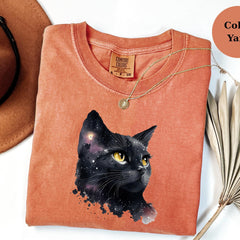 Galaxy Black Cat Shirt � Cosmic Cat Tee � Watercolor Space Cat Top � Gift for Cat Lovers � Comfort Colors Cat Sweatshirt