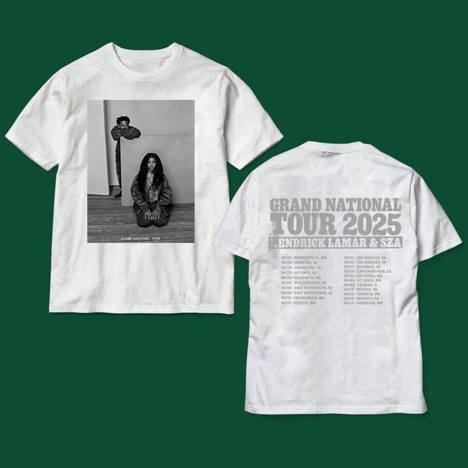 Kendrick Lamar & SZA 2025 Grand National Tour T-Shirt Front and Back  | gildan SoftStyle Graphic Tee