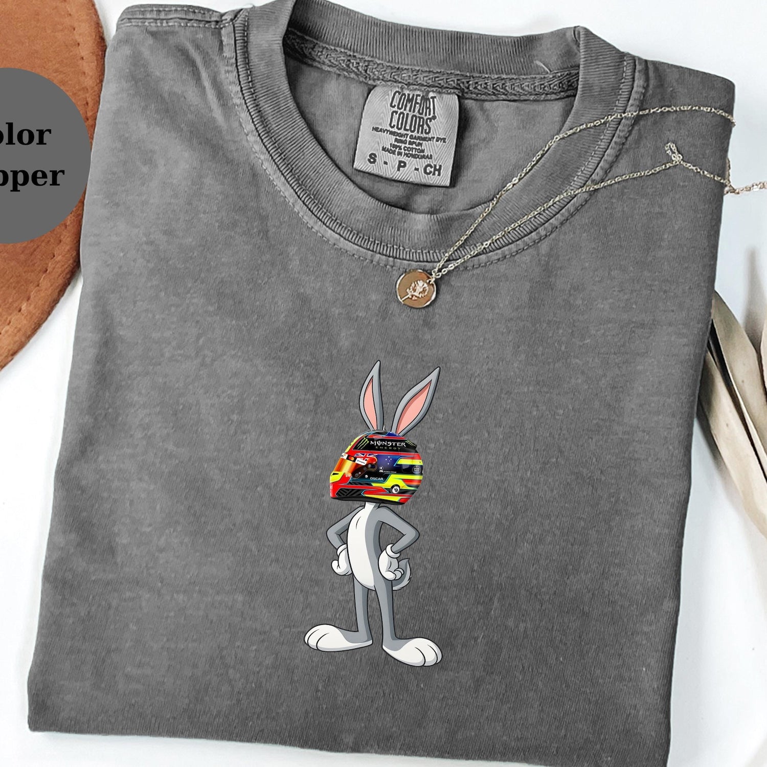 Oscar Piastri Racing Helmet Bugs Bunny Shirt, Funny F1 Fan Crewneck, Cartoon Racer Top, Motorsport Gift, Comfort Colors Unisex Shirt