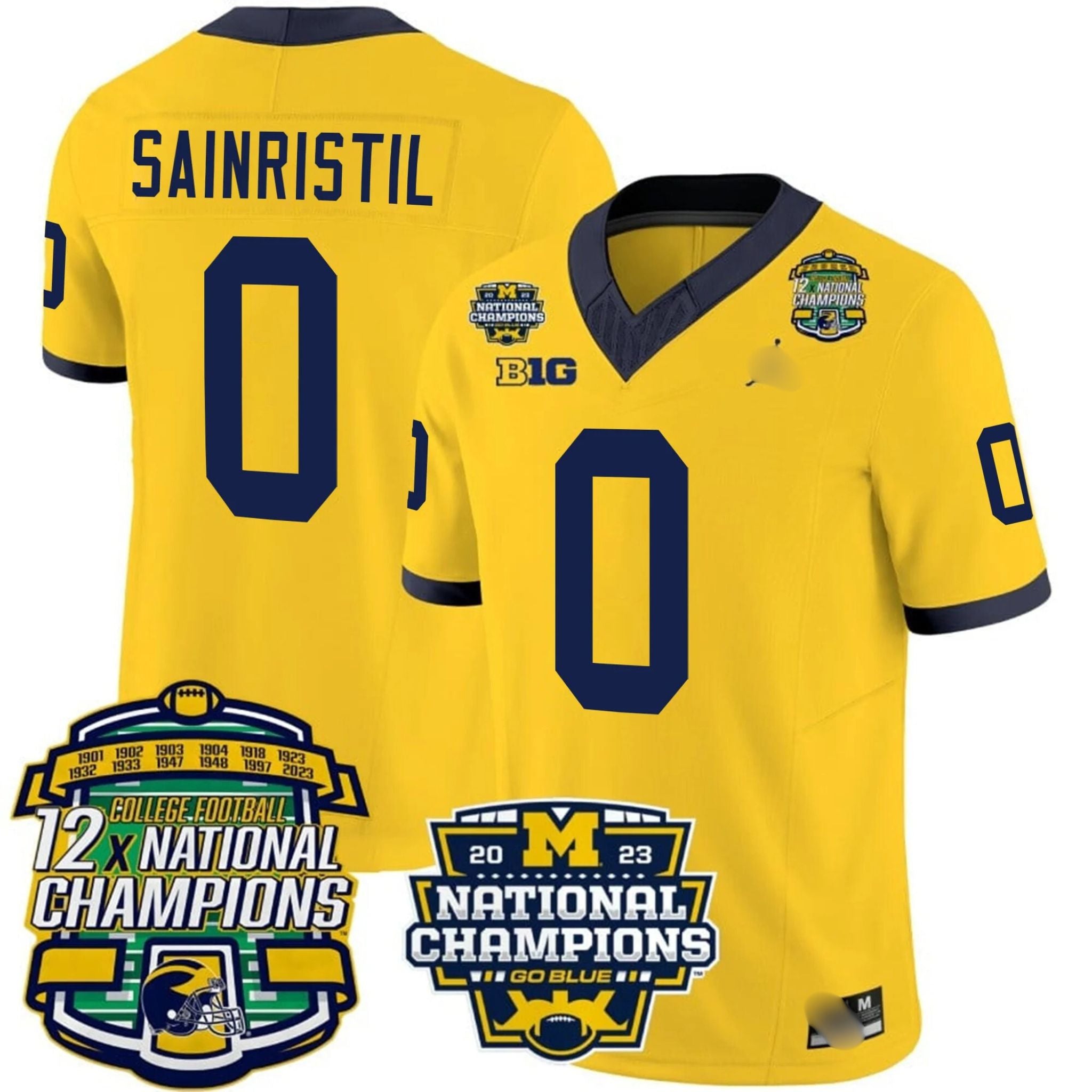 M.Wolverines #0 Mike Sainristil Corum 12x National Champions Patch Vapor Jersey