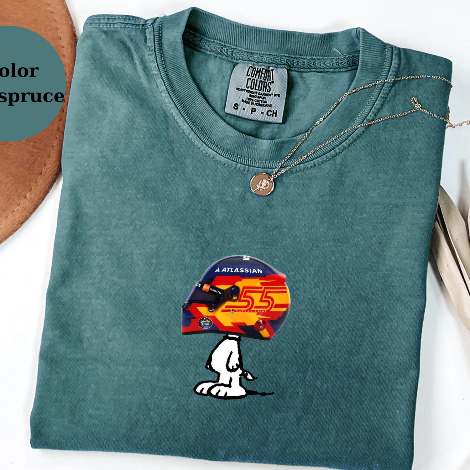 Carlos Sainz Racing Helmet Snoopy Shirt, Funny F1 Fan Crewneck, Cartoon Racer Top, Motorsport Gift, Comfort Colors Unisex Shirt