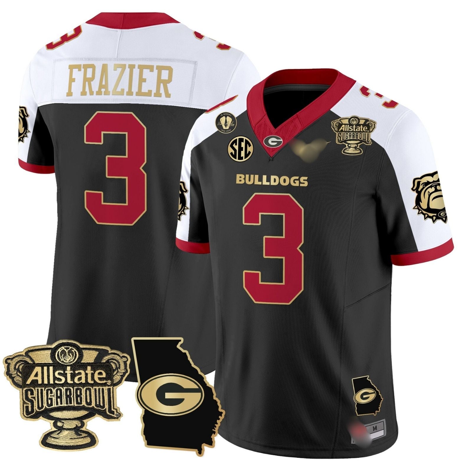 G.Bulldogs #3 Nate Frazier 2024 Sugar Bowl & Georgia Map Patch Limited Jersey