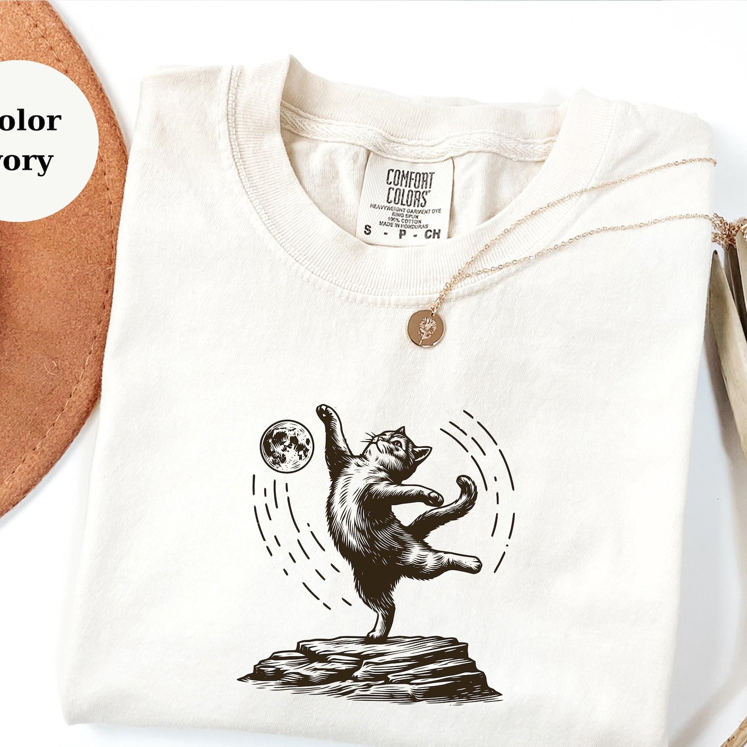 Cat Dancing Shirt, Moon Cat Tee, Cosmic Cat Art Top, Funny Cat Lover Gift, Boho Cat Graphic Tee, Retro Cat Shirt Unisex