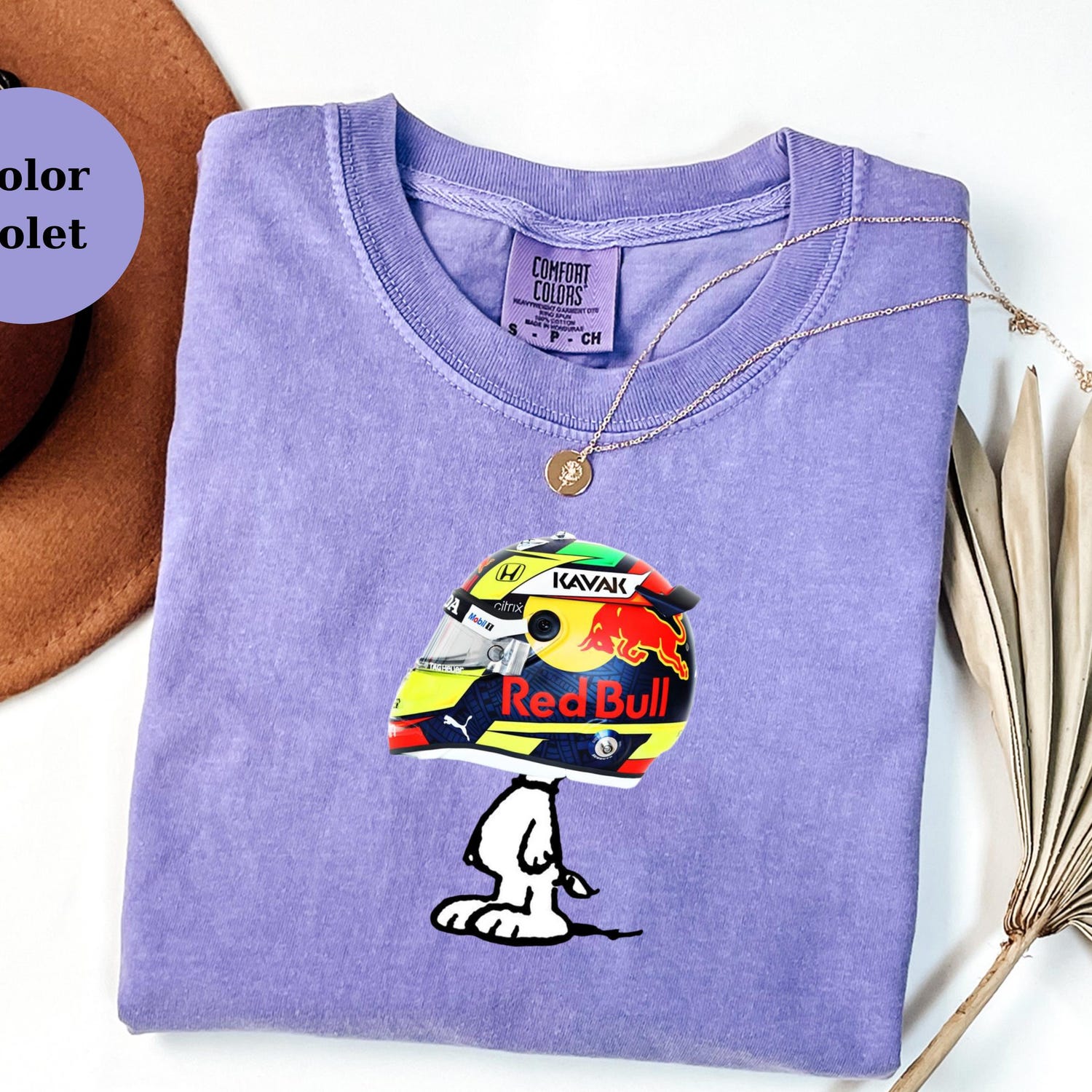 Sergio P�rez Racing Helmet Snoopy Shirt, Funny F1 Fan Crewneck, Cartoon Racer Top, Motorsport Gift, Comfort Colors Unisex Shirt