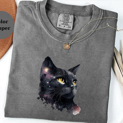 Galaxy Black Cat Shirt � Cosmic Cat Tee � Watercolor Space Cat Top � Gift for Cat Lovers � Comfort Colors Cat Sweatshirt