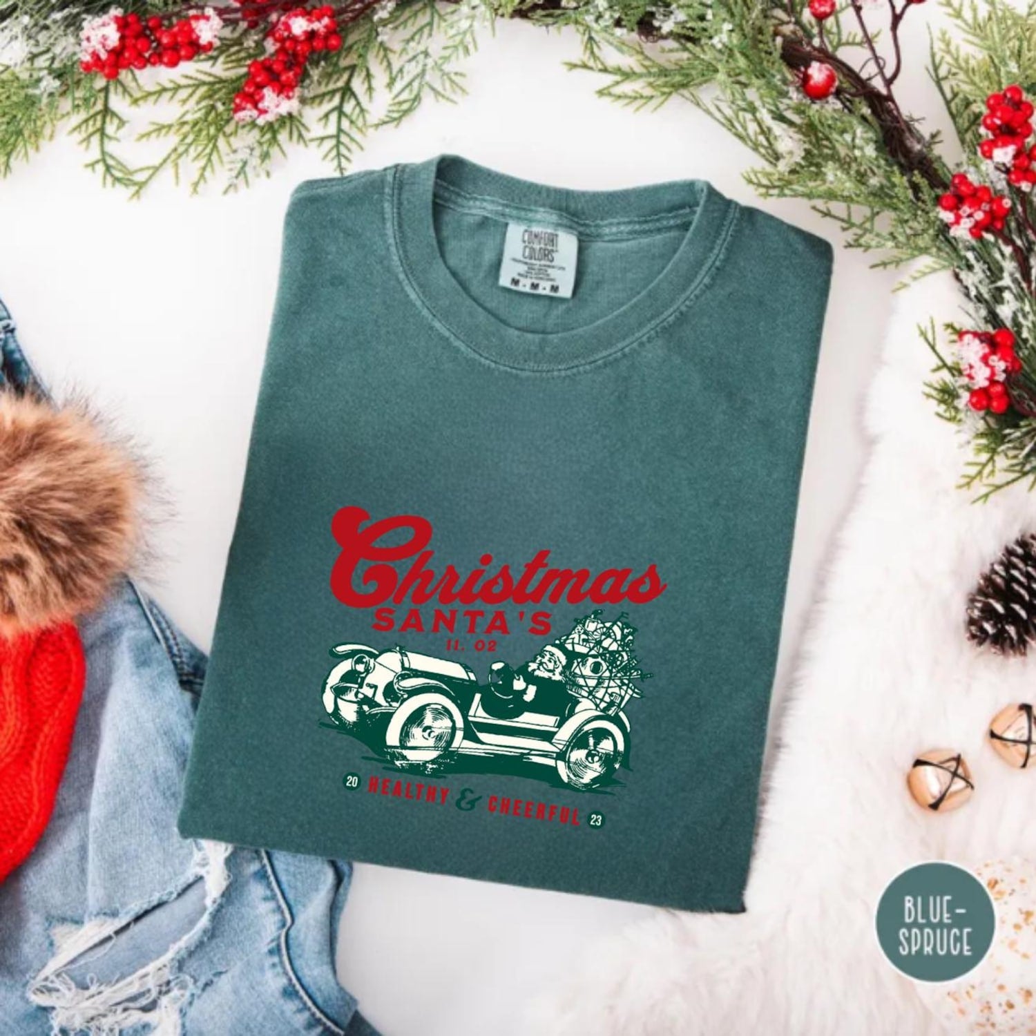 Vintage Santa Car Christmas Shirt, Retro Holiday Graphic Tee, Classic Xmas Gift, Santa Driving Car T-Shirt, Festive Unisex Top