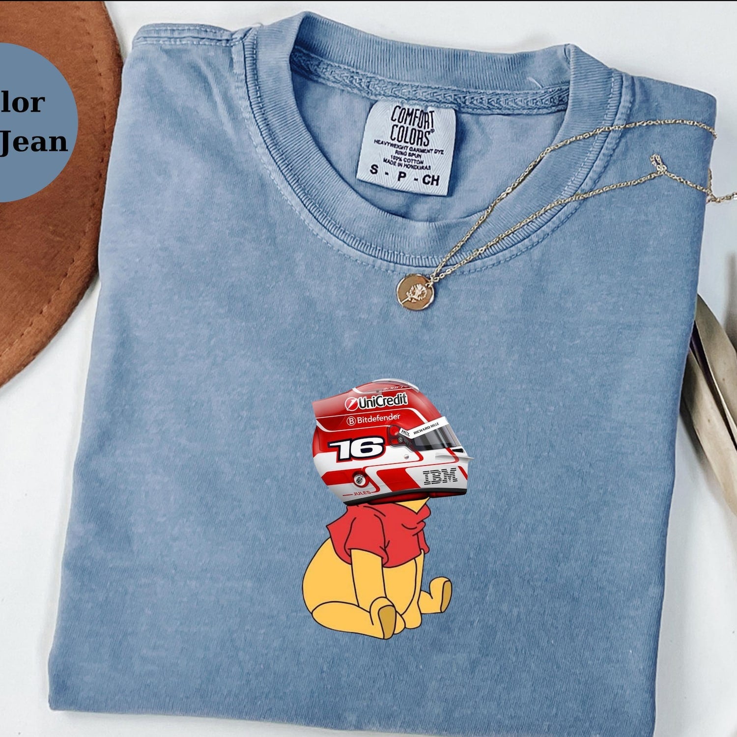 Charles Leclerc Racing Helmet Winnie The Pooh Shirt, Funny F1 Fan Crewneck, Cartoon Racer Top, Motorsport Gift, Unisex Shirt