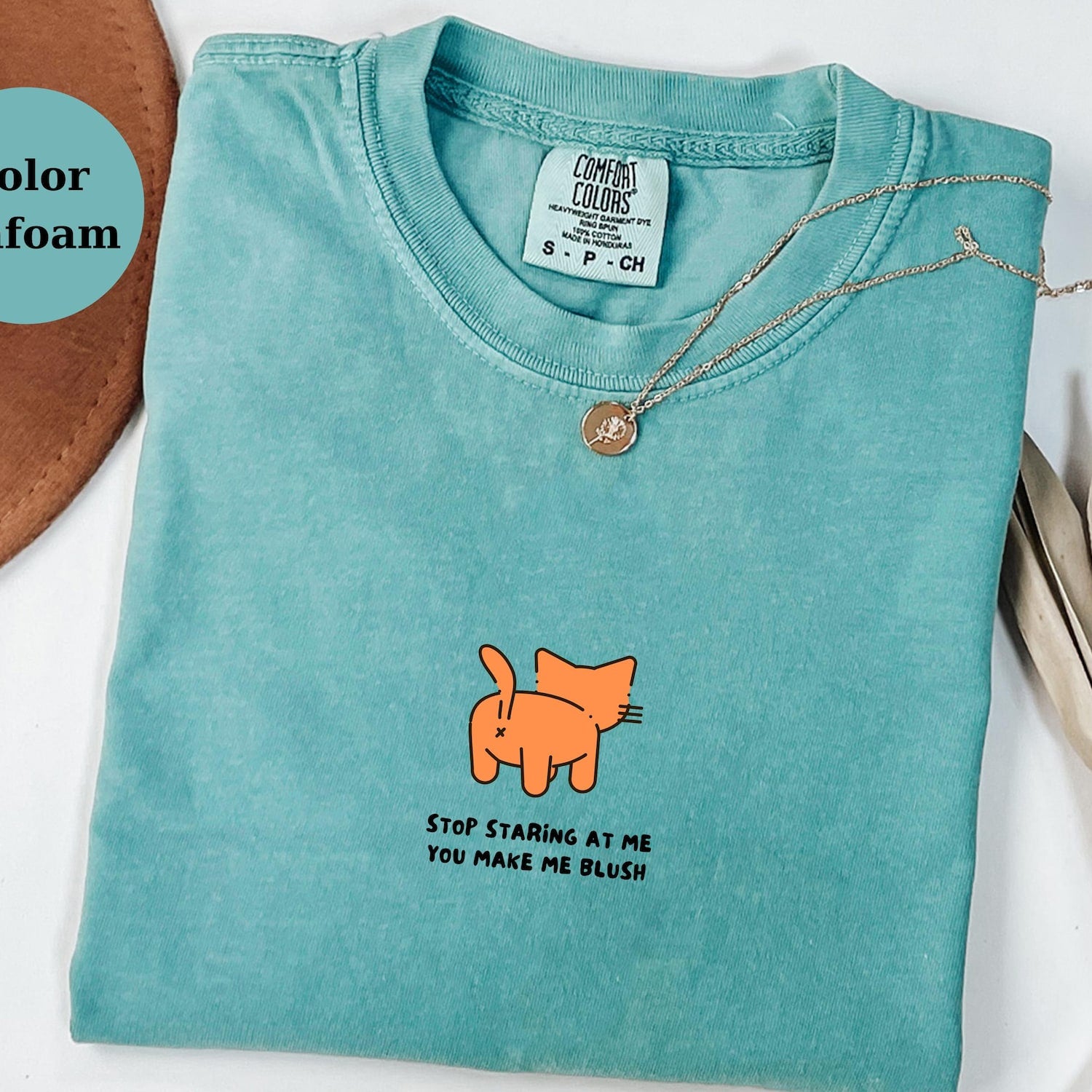 Funny Blushing Cat Comfort Colors Shirt: Introvert Graphic Tee