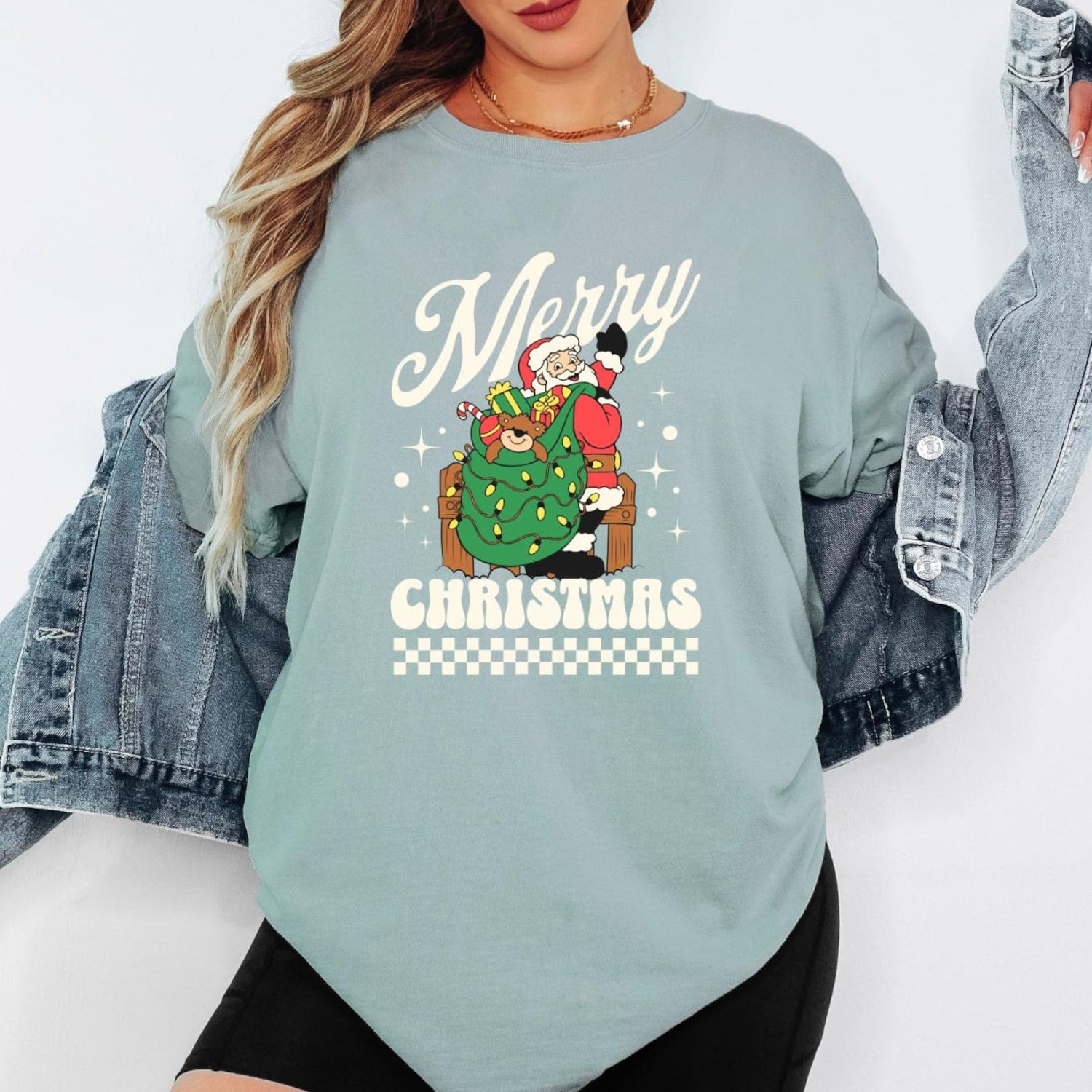 Retro Merry Christmas Sweatshirt, Vintage Santa Claus & Christmas Tree Shirt, Cute Xmas Graphic Tee, Unisex Winter Gift