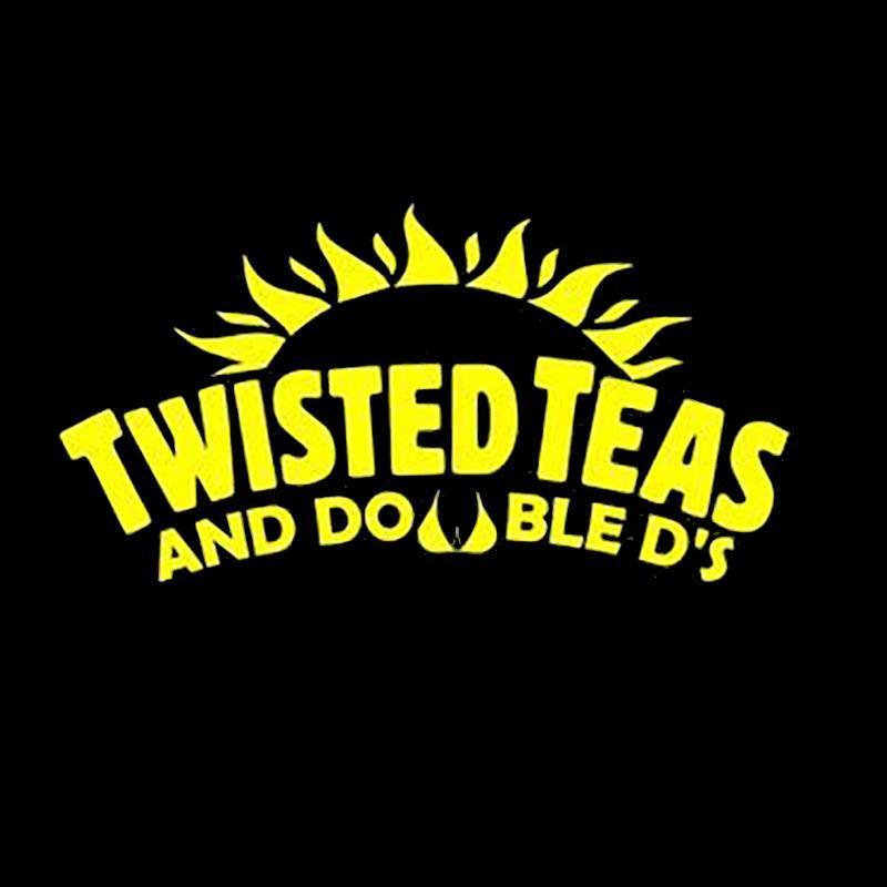 twisted teas and doubles logo on a black background