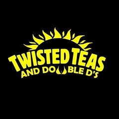 twisted teas and doubles logo on a black background