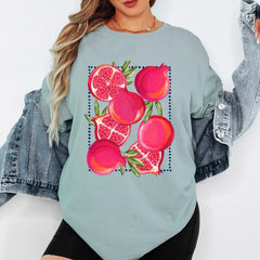 Pomegranate Graphic Shirt, Fruit Art Tee, Colorful Pomegranate Sweatshirt, Botanical Print Shirt, Summer Fruit Tee, Gift for Her