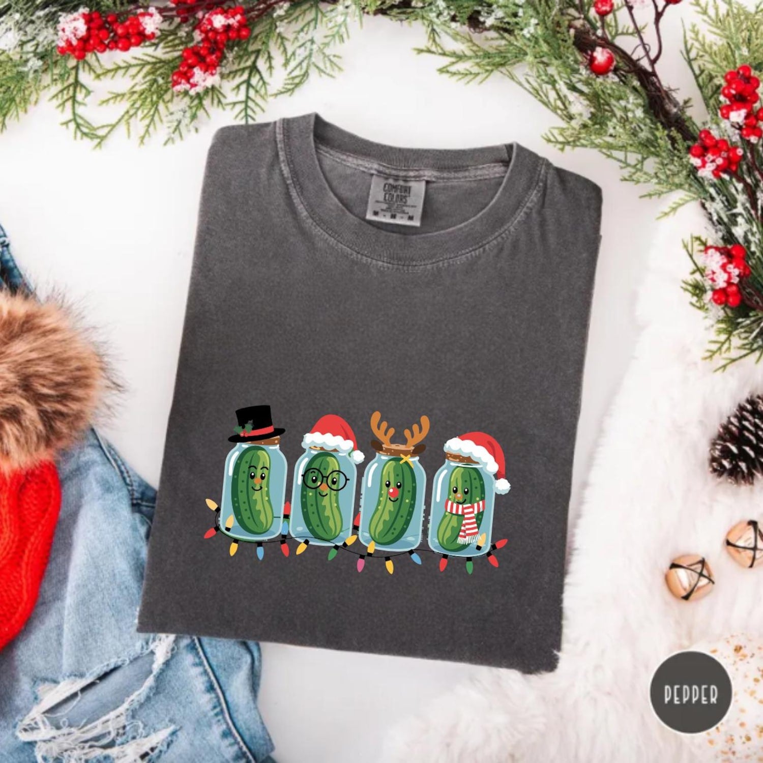 Christmas Pickle Shirt, Cute Pickle Christmas Tee, Funny Holiday Shirt, Pickle Lovers Gift, Xmas Cucumber Top, Holiday Funny Tee