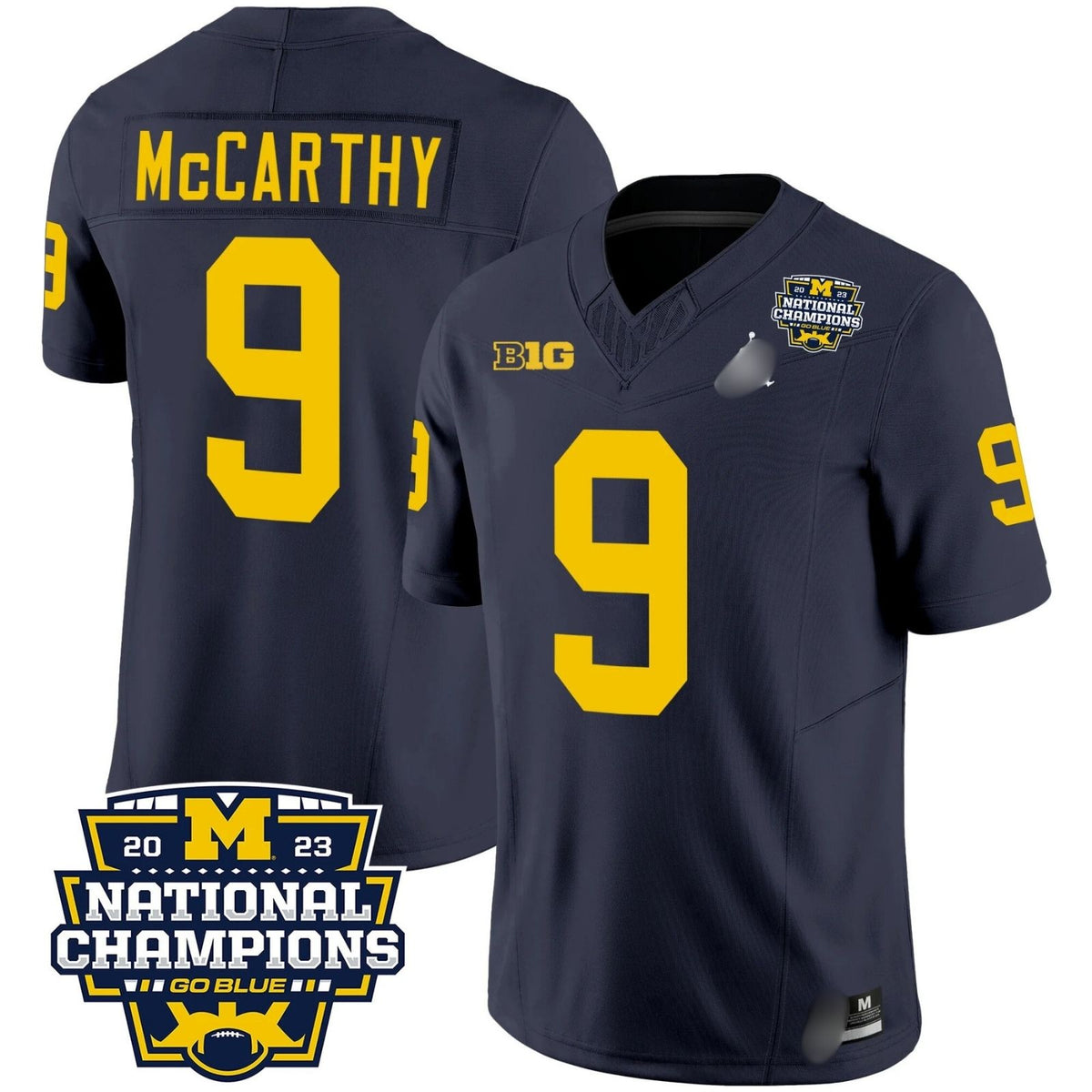M.Wolverines #9 J. J. McCarthy 2023 National Champions Patch Fan Jersey