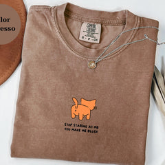 Funny Blushing Cat Comfort Colors Shirt: Introvert Graphic Tee