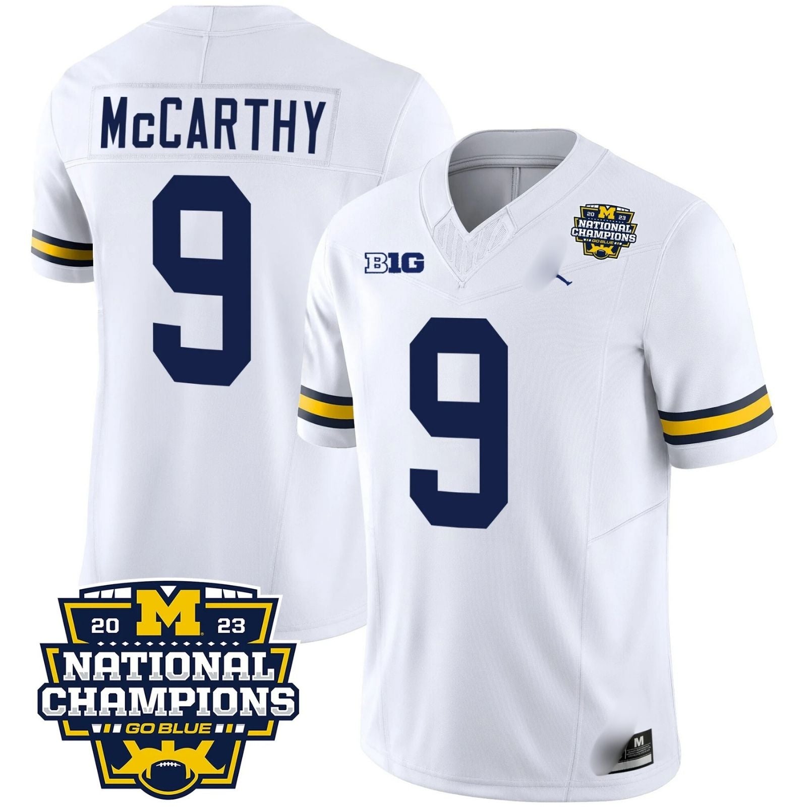 M.Wolverines #9 J. J. McCarthy 2023 National Champions Patch Fan Jersey