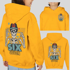 67 Hoodie Youth, Funny Skeleton 6 7 TikTok Meme Shirt, Viral Humor Hoodie, Trending TikTok Gift for Teens, Six Seven Crewneck Sweatshirt 1