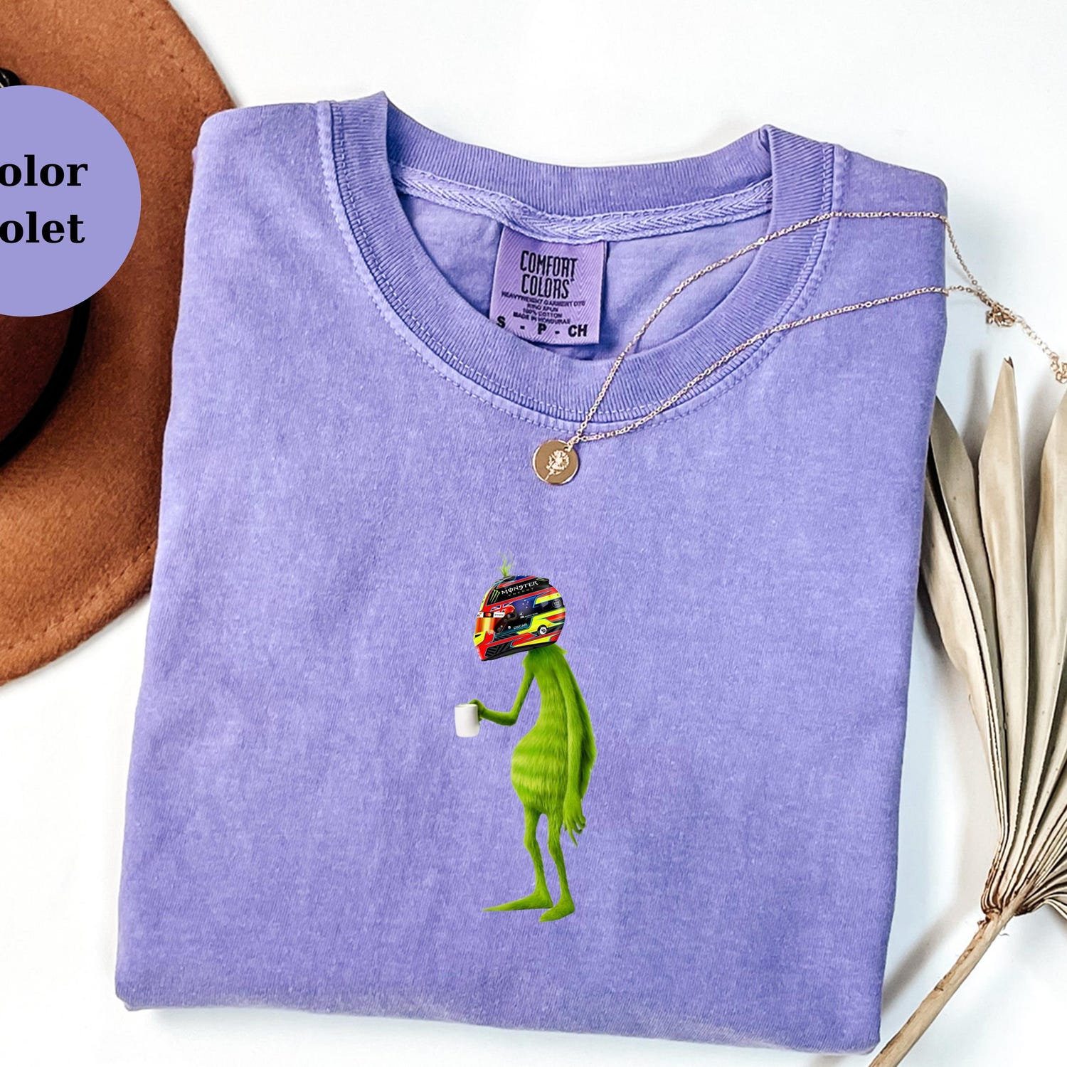 Oscar Piastri Racing Helmet Grinch Shirt, Funny F1 Fan Crewneck, Cartoon Racer Top, Motorsport Gift, Comfort Colors Unisex Shirt