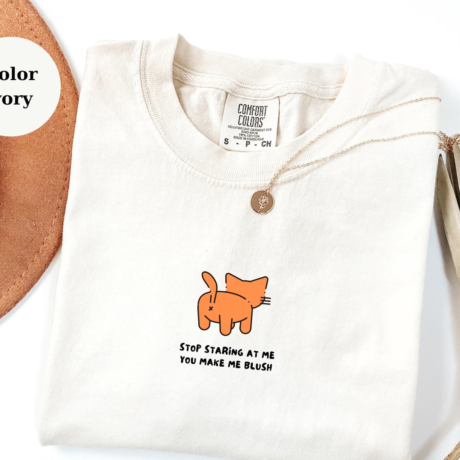 Funny Blushing Cat Comfort Colors Shirt: Introvert Graphic Tee