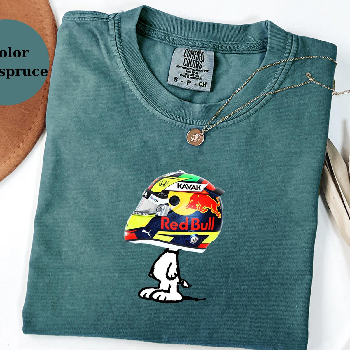 Sergio P�rez Racing Helmet Snoopy Shirt, Funny F1 Fan Crewneck, Cartoon Racer Top, Motorsport Gift, Comfort Colors Unisex Shirt