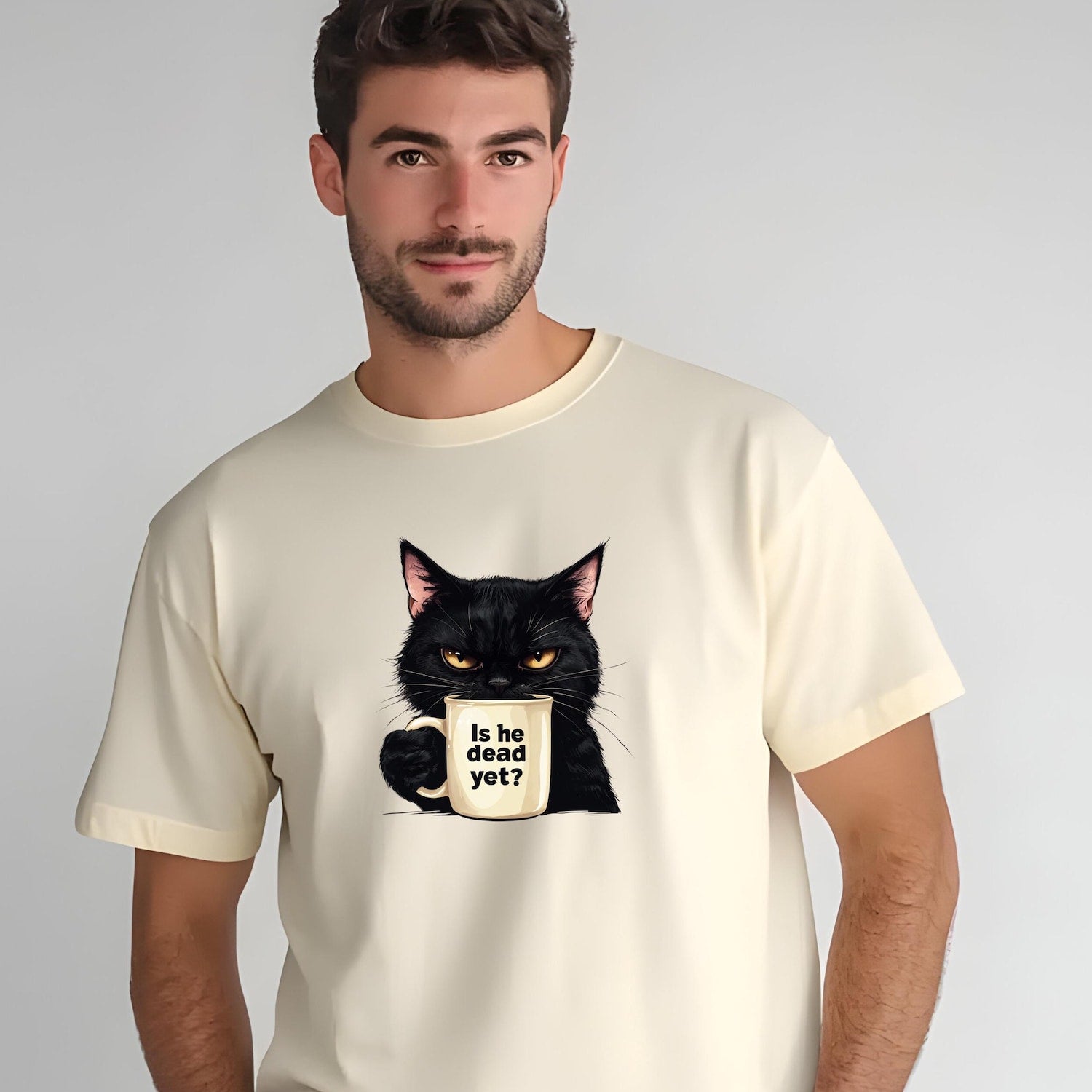 Is He Dead Yet Black Cat T-shirt, Dark Humor Graphic,  Liberal Shirt, Democrat shirt, Anti Trump Protest Shirt, Political Shirt, Subtle FDT