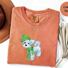 Cute Winter Puppy T-Shirt, Dog With Hat and Scarf Tee