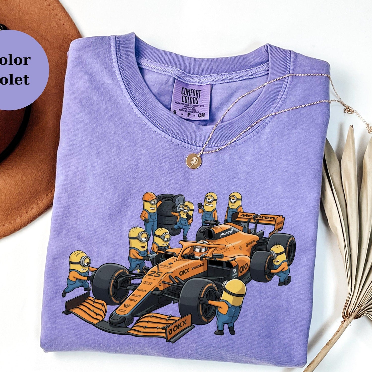 McLaren F1 Minions Pit Crew Shirt, Funny Racing Tee, Formula 1 Fan Gift, Lando Racing Top, Cute Minion Car Tee