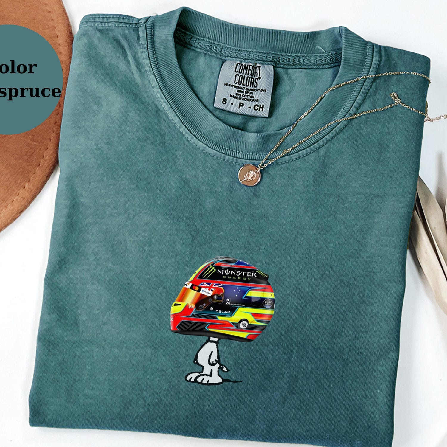 Oscar Piastri Racing Helmet Snoopy Shirt, Funny F1 Fan Crewneck, Cartoon Racer Top, Motorsport Gift, Comfort Colors Unisex Shirt