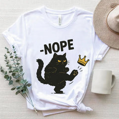 Shirt King "Nope Cat Kicking Crown" T-Shirt - Funny Grumpy Cat Graphic Tee