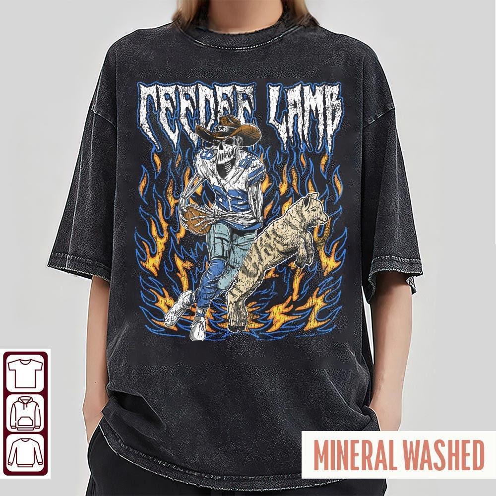 Dallas Football Shirt, CeeDee Lamb Shirt, Skeleton Football Shirt, Vintage Bootleg Shirt, Washed Color Shirt, Shirt SKESEP04 (Classic Version) - Shirt King