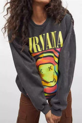 Nirvana Smiley Face Sweatshirt, Nirvana Smiley Face Crewneck, Nirvana Shirt, Nirvana Oversized Sweatshirt, Heliconia Pink Color, Trendy Tees (Classic Version) - Shirt King