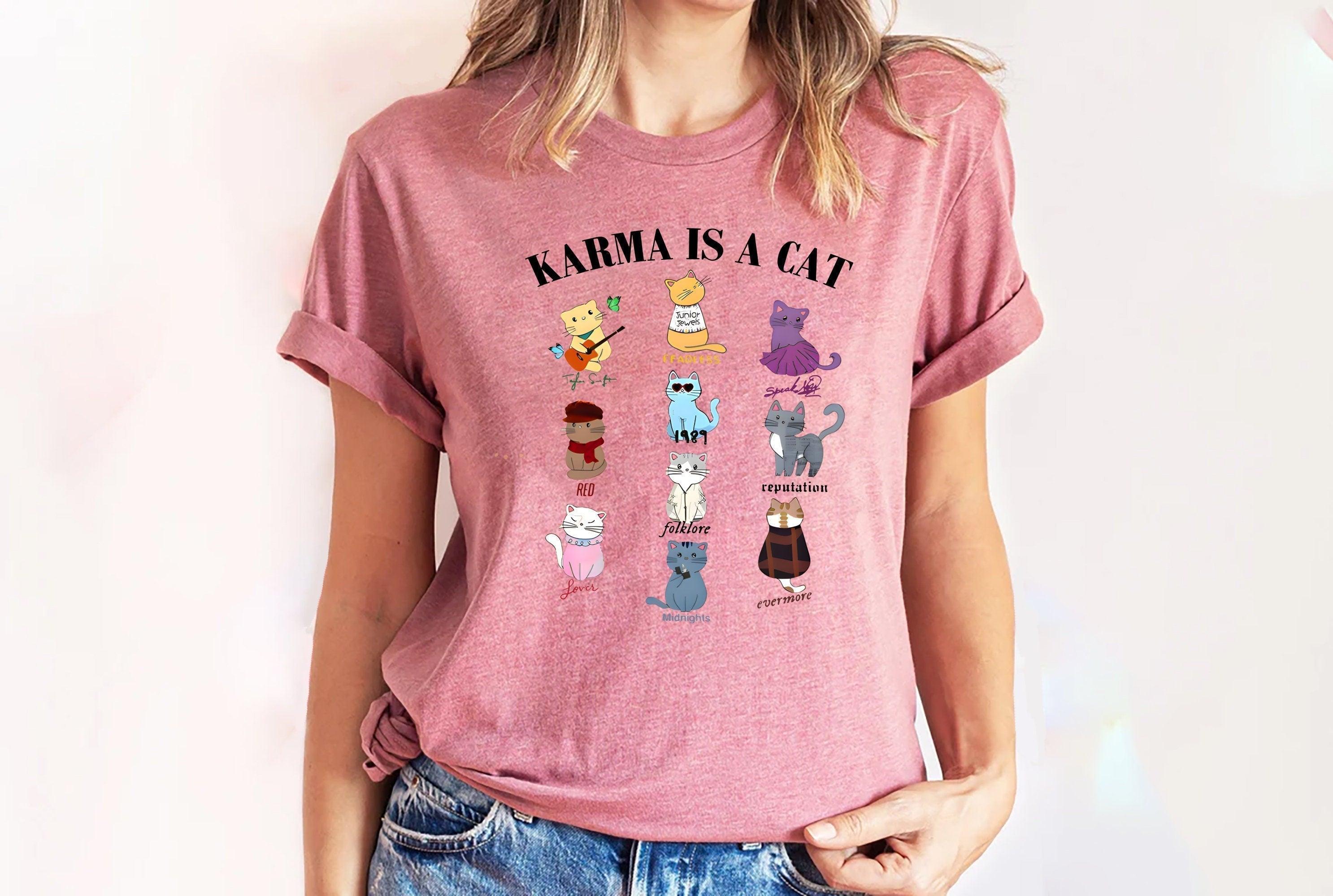 Karma is a Cat,Music Albums As Books T-Shirt,Concert Shirt,Fan Shirt,Lover Merch Tee,Music Shirt,Floral TS Merch Top,Music Fan Album TShirt (Classic Version) - Shirt King