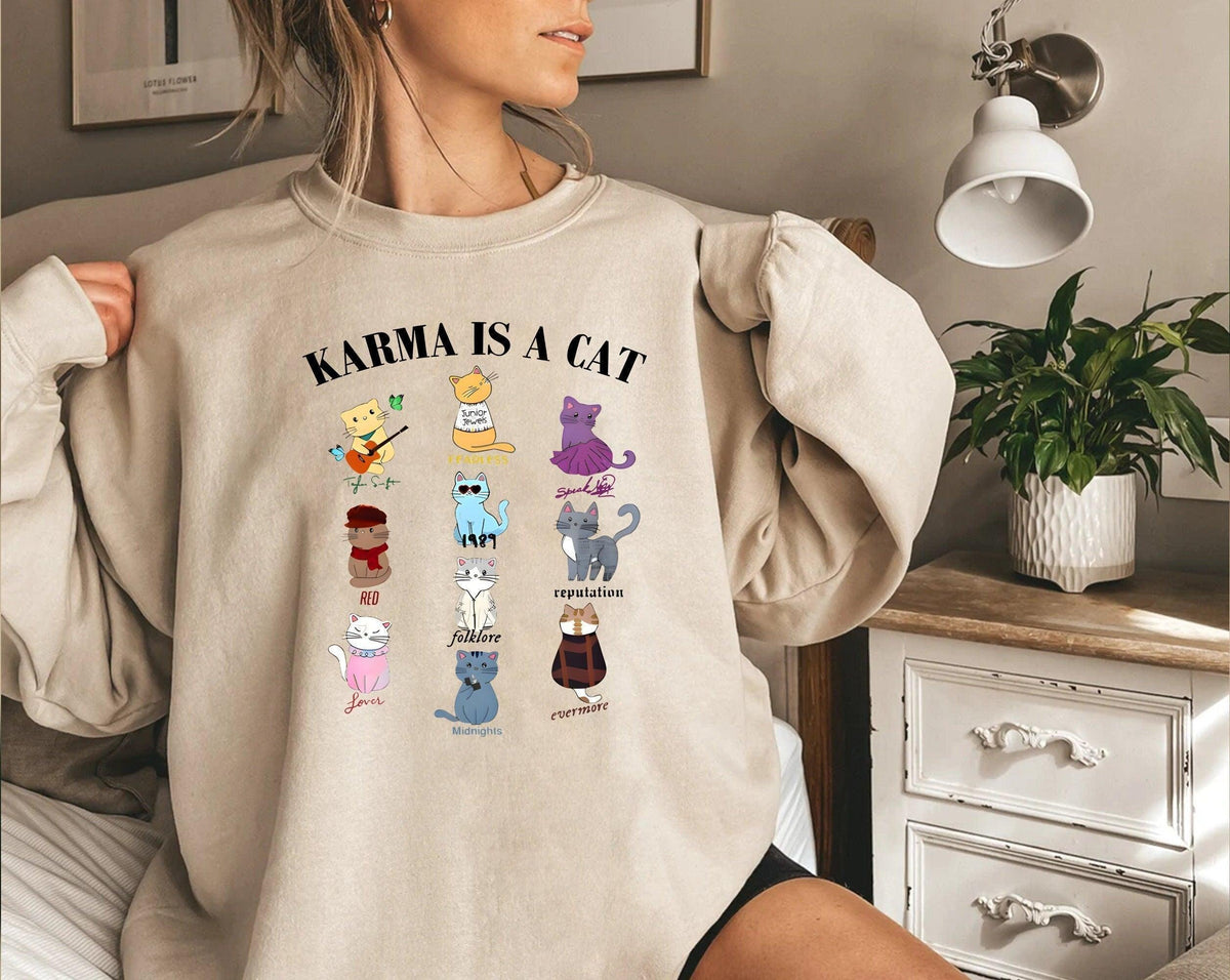 Karma is a Cat,Music Albums As Books T-Shirt,Concert Shirt,Fan Shirt,Lover Merch Tee,Music Shirt,Floral TS Merch Top,Music Fan Album TShirt (Classic Version) - Shirt King